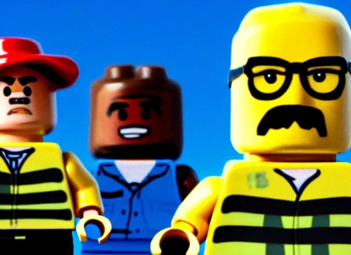 Image similar to film still of breaking bad as a lego movie, 4 k