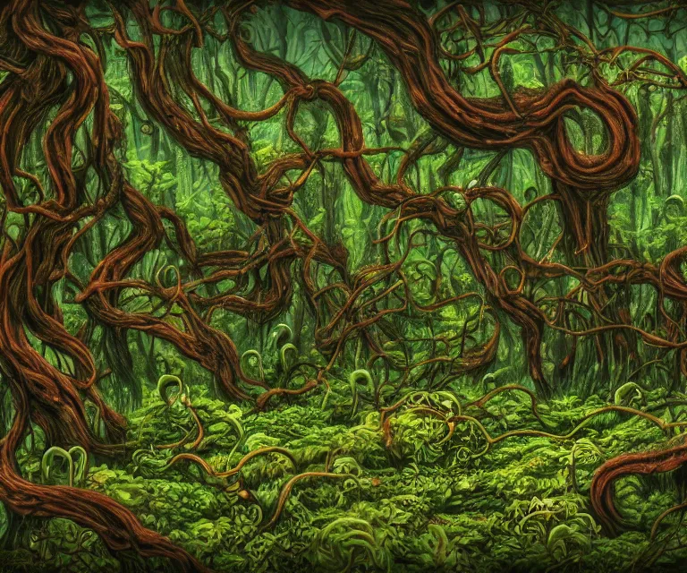 Image similar to a forest made of mold, mushrooms, moss, and vines in the style of anti - art trending on artstation deviantart pinterest detailed high resolution hd 8 k