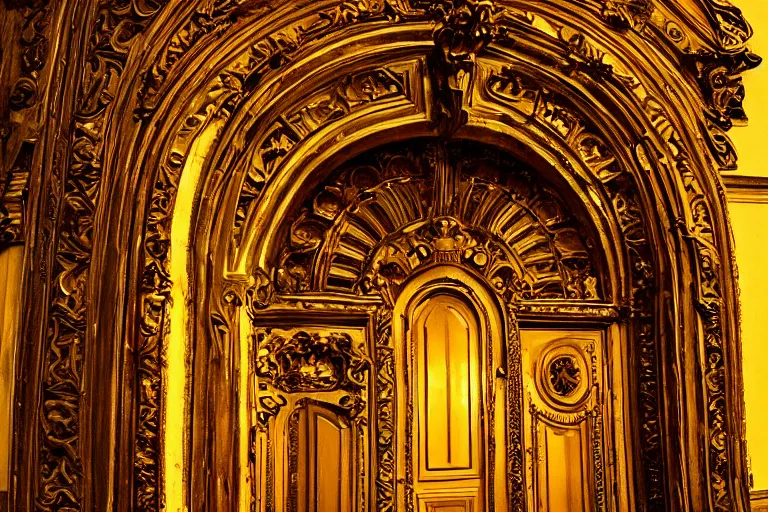 Image similar to a portal to new universe inside of an ornate door frame :: wide angle :: golden light :: rainbows :: vortex