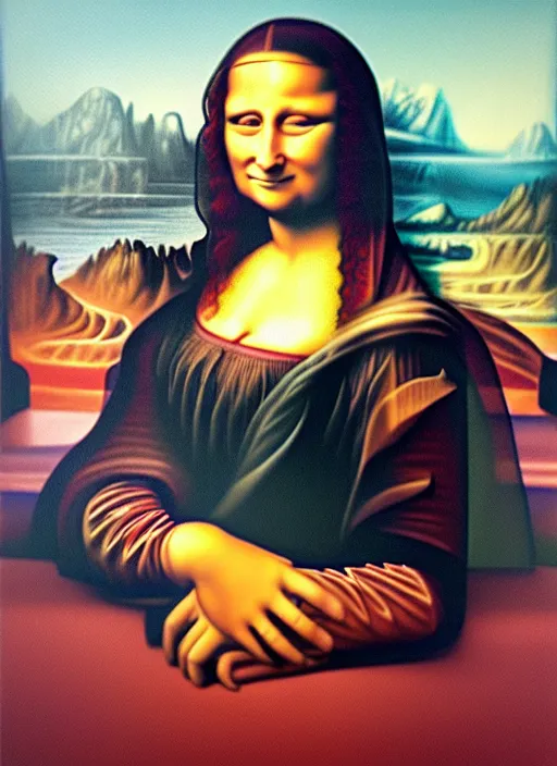 Prompt: hyperrealistic finger painting of the mona lisa, primary colors, school project