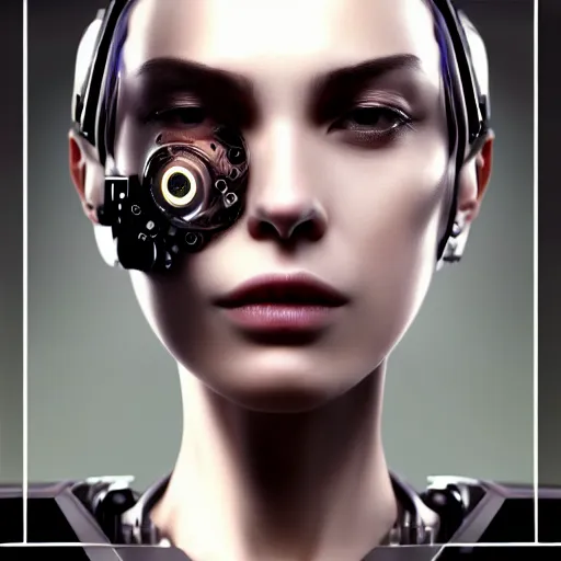 Image similar to Perfectly-Centered Upper-body Portrait-Photograph of Mechanical Cyberpunk Female Android, intricate, elegant, super highly detailed, professional digital painting, artstation, concept art, smooth, sharp focus, no blur, no dof, extreme illustration, Unreal Engine 5, Photorealism, HD quality, 8k resolution, cinema 4d, 3D, beautiful, cinematic, art by artgerm and greg rutkowski and alphonse mucha and loish and WLOP