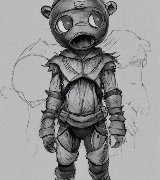 Image similar to beautiful little boy wearing an cyborg bear suit, artwork in kentaro miura and made in abyss and rosdraws and codename : kids next door, smooth, beautiful lightness, anatomically correct, trending on pixiv, forest