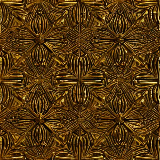 Image similar to 3d render of an abstract medieval pattern gold tile, symetrical