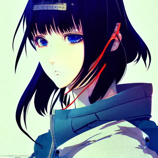 Image similar to by kyoto animation, cool girl wearing cyberpunk intricate streetwear, beautiful, detailed symmetrical close up portrait, intricate complexity, in the style of artgerm and ilya kuvshinov, cell shaded, 4 k, concept art, by wlop, krenz cushart, greg rutkowski, pixiv. cinematic dramatic atmosphere, cinematic lighting, studio quality