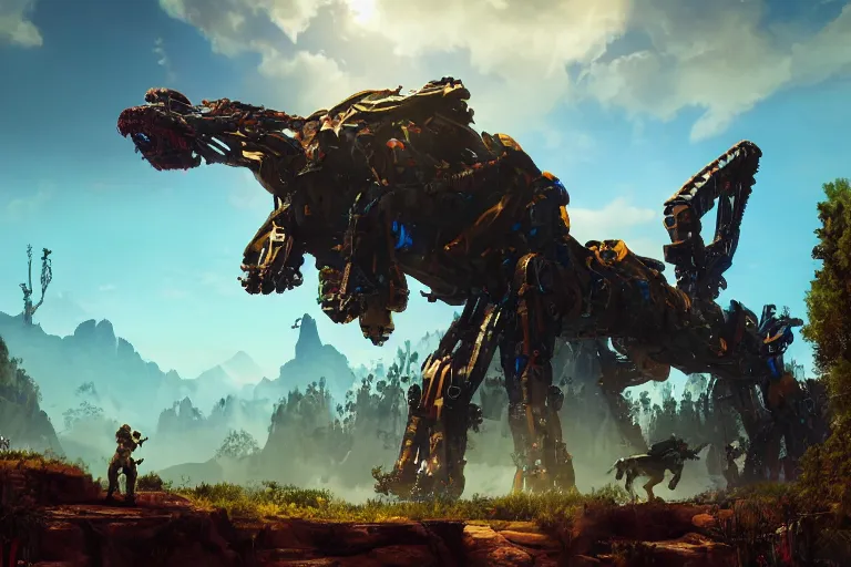 Image similar to slitherfang machine mecha animal beast robot of horizon forbidden west horizon zero dawn bioluminiscence global illumination ray tracing hdr fanart arstation by sung choi and eric pfeiffer and gabriel garza and casper konefal