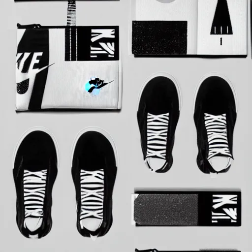 Image similar to black on white editorial cover for nike in style of david rudnick, acid, y 2 k