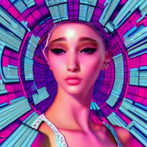 Image similar to a highly detailed and realistic concept art of model Gia in a vaporwave artwork composition, Windows98 logo, 8k, intricate, pastel colors