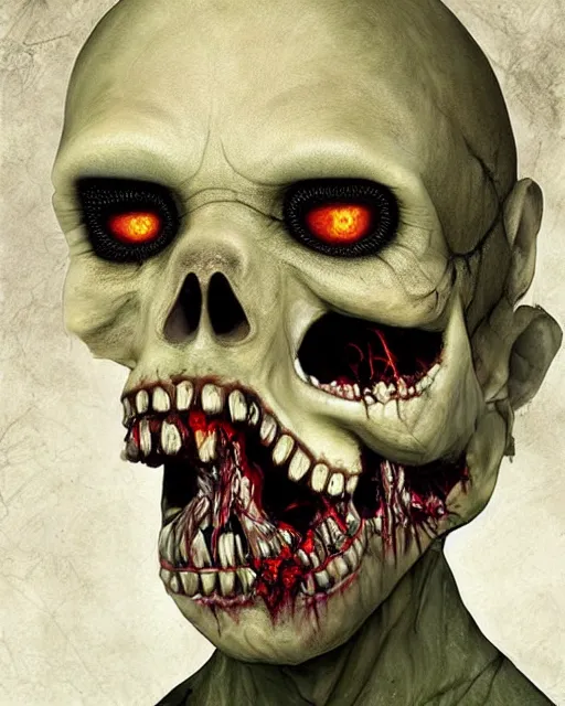 Image similar to halloween zombie pirate theme surrealist art in the styles of igor morski, jim warren, and a tim burton film, intricate, hyperrealistic, accurate facial details, profile picture with chromakey!!!!! background, volumetric lighting