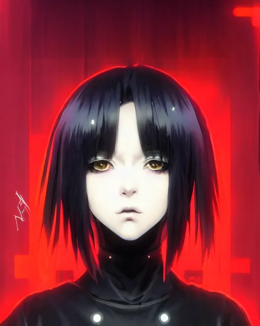 Prompt: portrait Anime goth cyberpunk girl, cute-fine-face, black-hair pretty face, realistic shaded Perfect face, fine details. Anime. realistic shaded lighting by Ilya Kuvshinov katsuhiro otomo ghost-in-the-shell, magali villeneuve, artgerm, rutkowski, WLOP Jeremy Lipkin and Giuseppe Dangelico Pino and Michael Garmash and Rob Rey