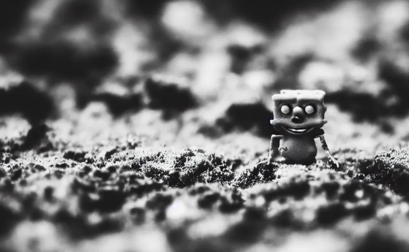 Image similar to SpongeBob, bikini bottom, photo quality, trending on art station, blur, unfocus, monochrome, 35mm