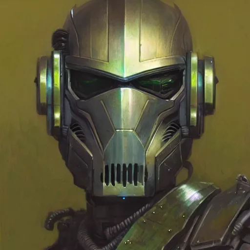 Prompt: the doomslayer with green armor as a realistic scifi cyberpunk knight, closeup portrait art by donato giancola and greg rutkowski, vintage retro scifi, realistic face, digital art, trending on artstation, symmetry!!