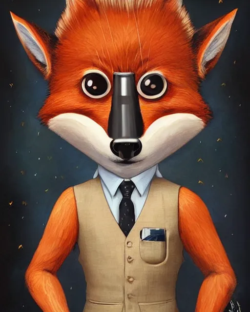 Image similar to a cute male anthropomorphic vulpes vulpes fulva wearing suit writing on blackboard, pixar style, by tristan eaton stanley artgerm and tom bagshaw