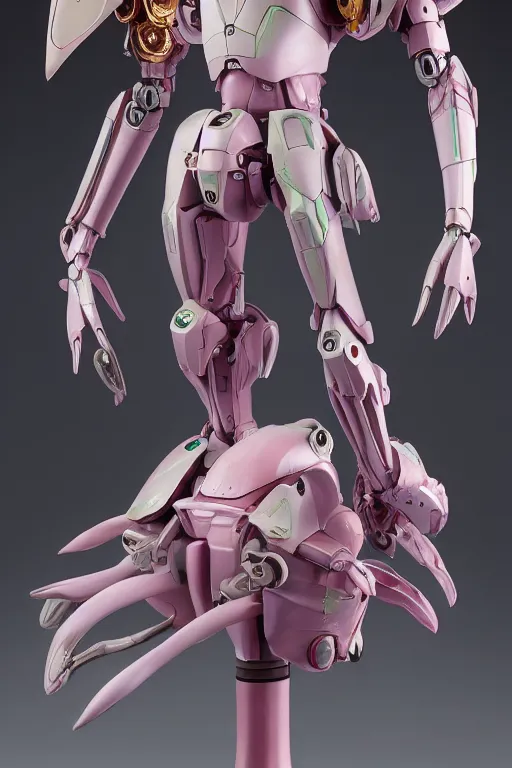 Image similar to futuristic nymphaea themed mecha waterlily upper body, sepals forming helmet, highly detailed, nymphaea, 8 k hd resolution, barbatos gundam with floral inlay, bandai box art, star wars, makoto kobayashi, frank gehry, raymond swanland