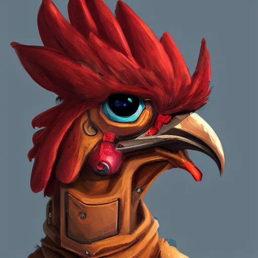 Image similar to a portrait of a rooster robot wearing a hoodie, artstation, illustration