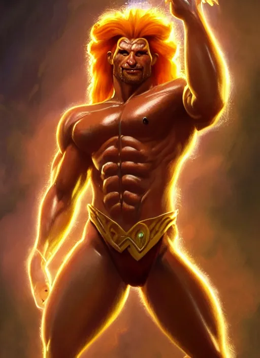 Prompt: full body portrait of alexander skarsgard as lion - o from thundercats, intricate, elegant, glowing lights, highly detailed, digital painting, artstation, action pose, concept art, smooth, sharp focus, illustration, art by drew stuzan, wlop and greg rutkowski