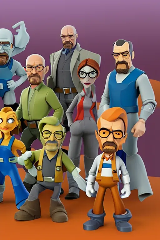 Prompt: walter white as a caricature disney infinity figure with no joint articulation, highly detailed, intricate, clean forms with sharp stylized clothing folds, by Titan Books, product photo