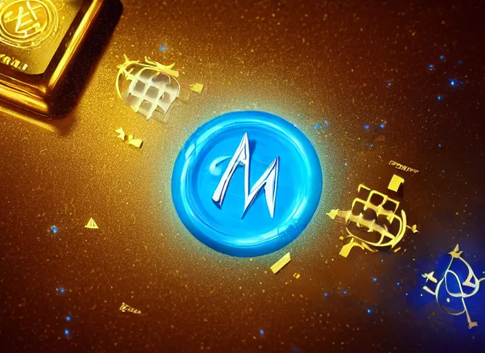 Prompt: ad for a flat square magic golden computer chip with runes and a glowing blue crystal in the center, mana flowing around it, product photo, dynamic composition, hyperrealism, octane render, fluid simulation, trending on artstation, unreal engine 5, 4 k, 8 k