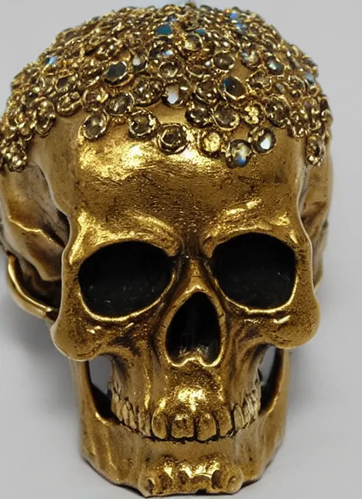 Image similar to ornate gold skull realistic 3 d covered in jewels antique