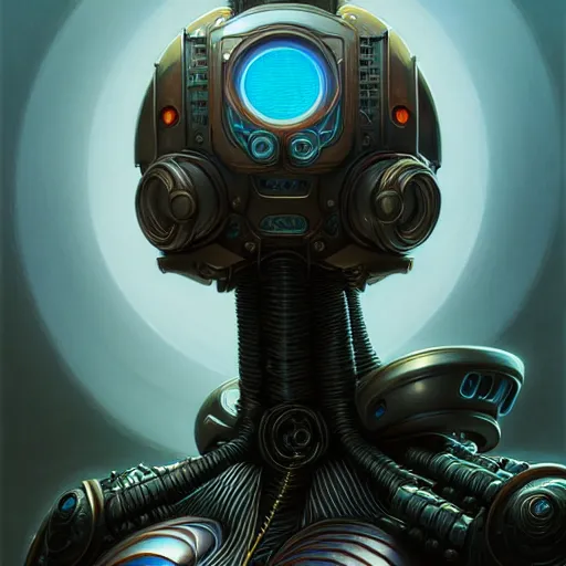 Image similar to low angle shot of a cyberpunk gazmask robot character, intricate, elegant, highly detailed, centered, digital painting, artstation, concept art, smooth, sharp focus, illustration, artgerm, Tomasz Alen Kopera, Peter Mohrbacher, donato giancola, Joseph Christian Leyendecker, WLOP, Boris Vallejo