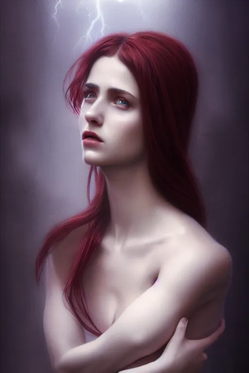 Image similar to p ortrait of Lilith wearing a suit, portrait, biblical, mythology, Genesis, haunting, beautiful , photo-realistic, hyper-realism, octane render, dramatic lightning, cinematic, by John William Waterhouse