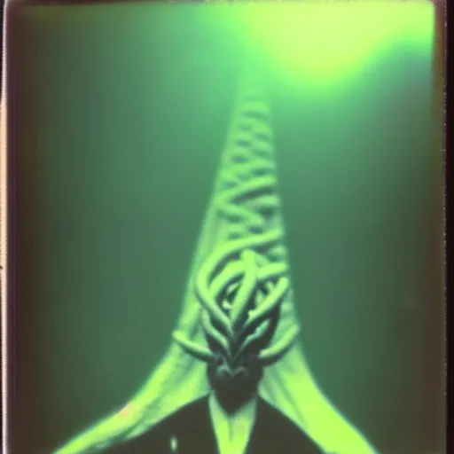 Prompt: nyarlathotep, hyperealistic detailed photography polaroid, 5 0 mm lens, motion blur, grainy image