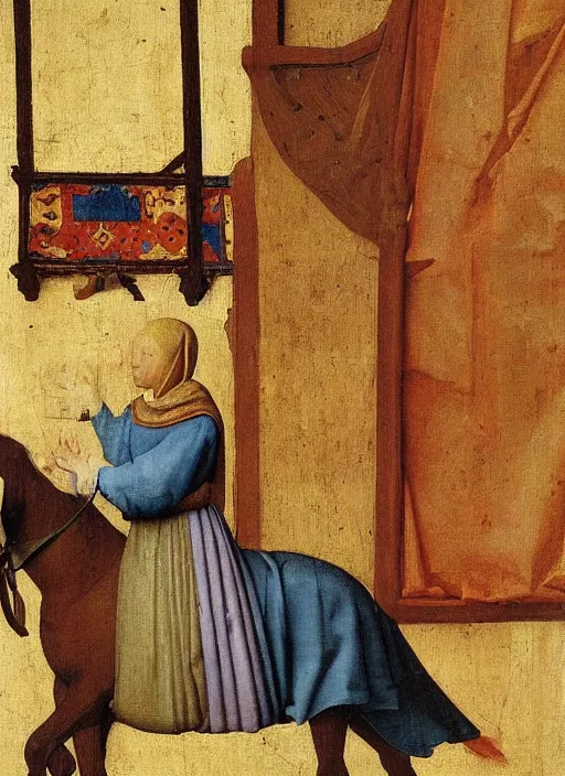 Image similar to wooden horse toy, medieval painting by jan van eyck, johannes vermeer, florence