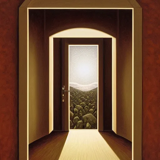 Image similar to a gust of night pushed its way in the door by jeffrey smith, oil on canvas