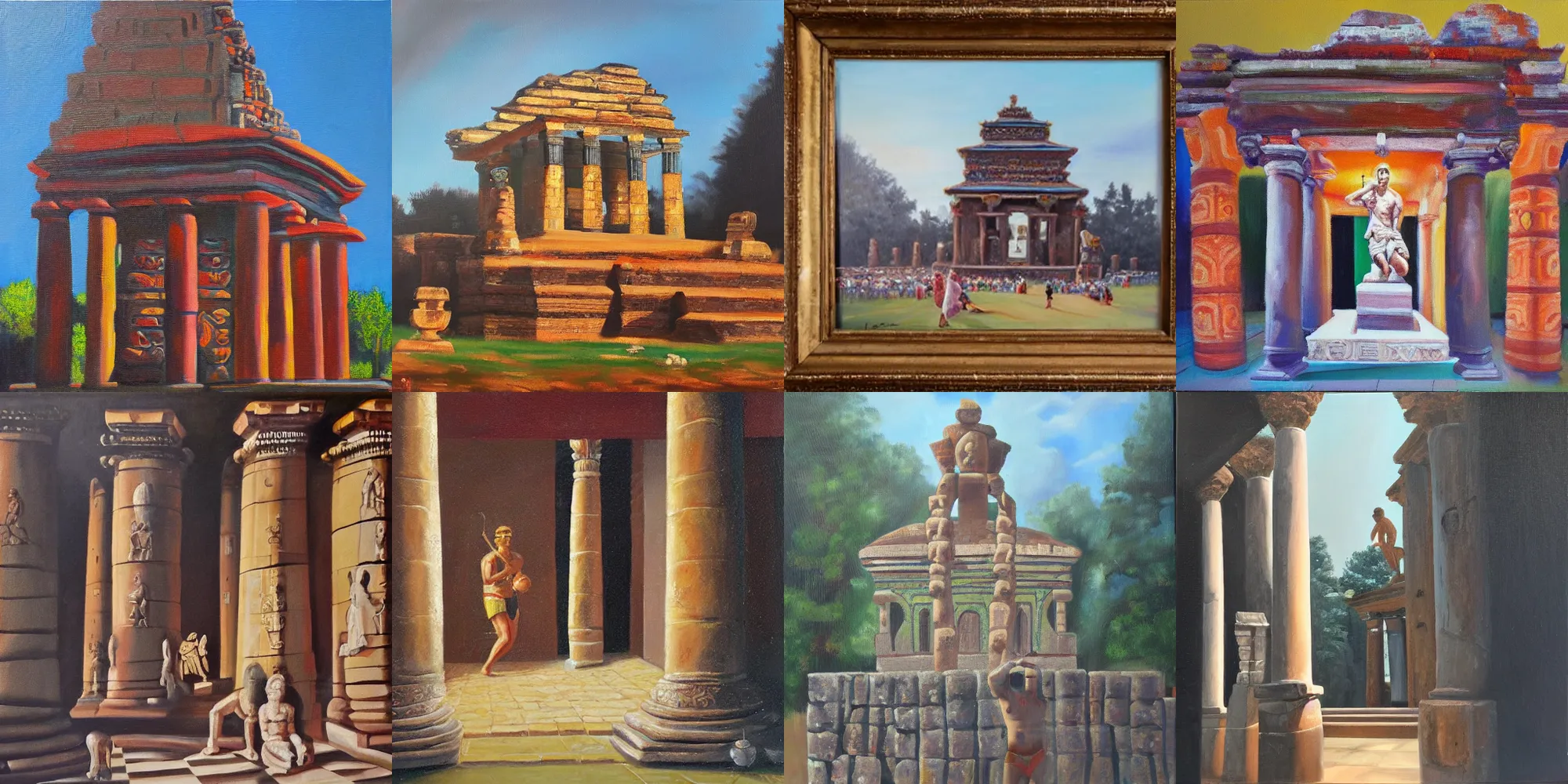 Prompt: the ancient temple with the image of Rafael Nadal, oil on canvas