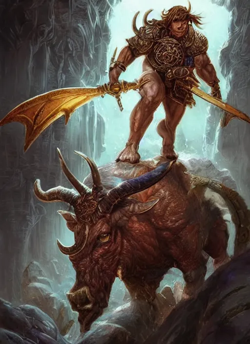 Image similar to minotaur, ultra detailed fantasy, dndbeyond, bright, colourful, realistic, dnd character portrait, full body, pathfinder, pinterest, art by ralph horsley, dnd, rpg, lotr game design fanart by concept art, behance hd, artstation, deviantart, hdr render in unreal engine 5