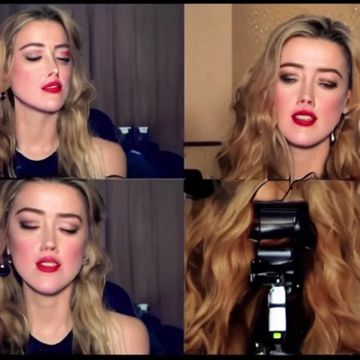 Image similar to chubby Amber Heard doing a livestream on YouTube