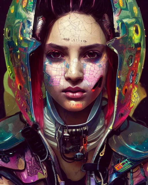 Image similar to detailed portrait Young Rebel Girl cyberpunk futuristic ((neon)) tattoes, yakuza, styled hair Reflective puffy sheen film jacket, decorated traditional ornaments by ismail inceoglu dragan bibin hans thoma greg rutkowski Alexandros Pyromallis Nekro Alphonse Mucha illustrated Perfect face, fine details, realistic shaded, fine-face, pretty face