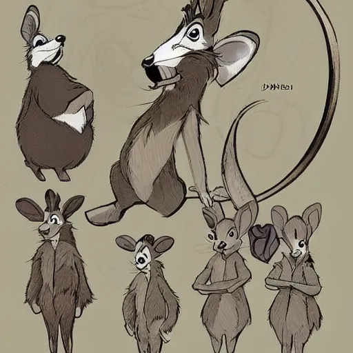 Image similar to very cute kid\'s film character rabbit in the style of Bambi, \'the secret of nimh\' , disney character concept artwork, concept art, detailed animation sheet, animal wearing a hat, high detail iconic character for 1997 film, official character sheet by don bluth