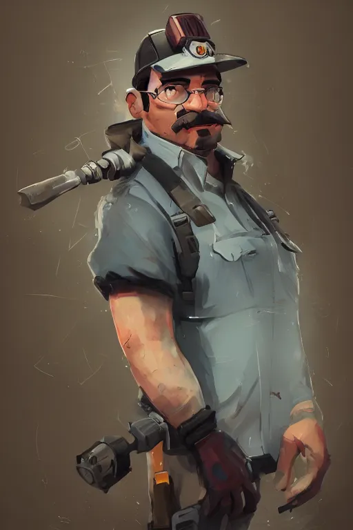 Prompt: beautiful highly detailed realistic stylized character portrait team fortress 2 engineer, detailed character art master portrait by ismail inceoglu, trending on artstation