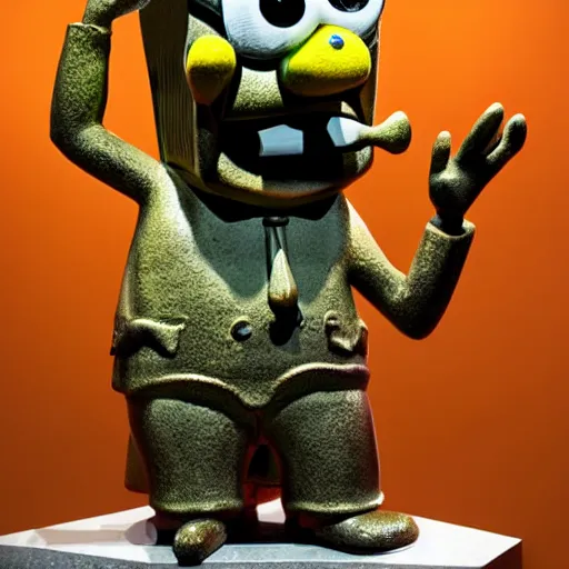 Image similar to a bronze statue of Spongebob Squarepants, studio lighting