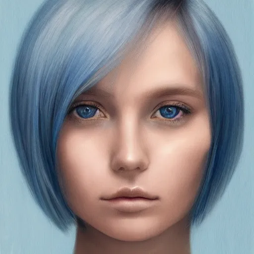 Image similar to intricate portrait, pure skin, short blue hair