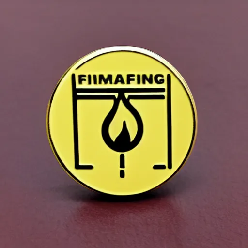 Image similar to minimalistic clean enamel pin of fire flame warning label, retro design