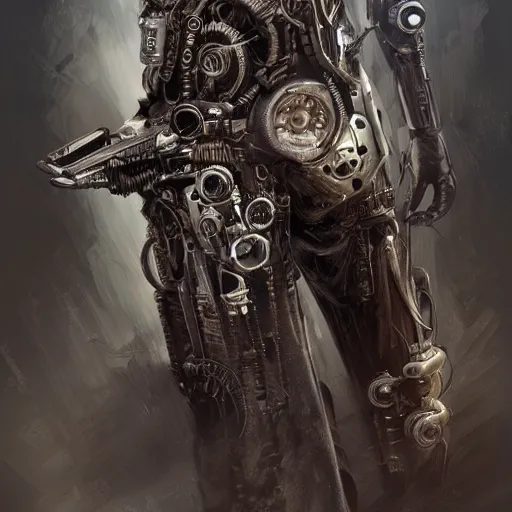 Image similar to clint eastwood as steampunk cyborg reaper, scifi, intricate, elegant, highly detailed, digital painting, artstation, concept art, smooth, sharp focus, illustration, art by giger