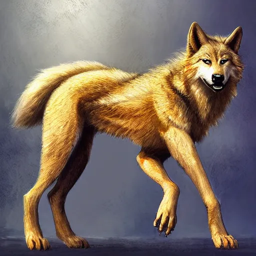 Image similar to bipedal golden wolf art by wlop