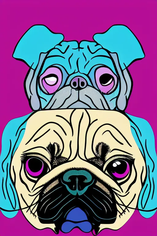 Prompt: portrait of a pug skeletor, sticker, colorful, illustration, highly detailed, simple, smooth and clean vector curves, no jagged lines, vector art, smooth