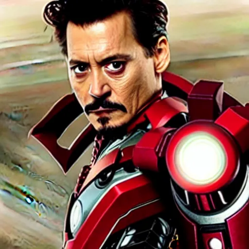 Prompt: Johnny Depp as Tony Stark alias Iron Man from Marvel