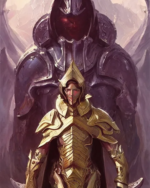 Prompt: A heroic paladin, dressed in a very godly manner. Award winning oil painting by, ross tran, Thomas Cole and Wayne Barlowe. Highly detailed