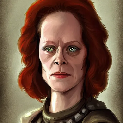 Image similar to sigourney weaver as a d & d dwarf cleric, fantasy art, digital art, character portrait