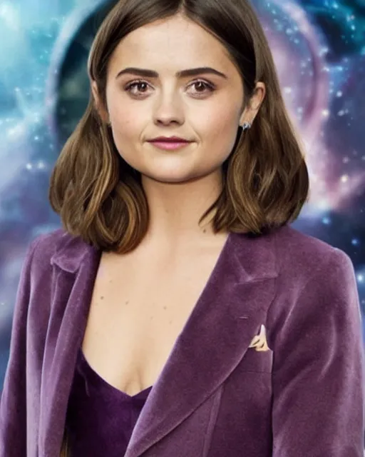 Prompt: Jenna Coleman as the Doctor, velvet frock coat, Doctor Who