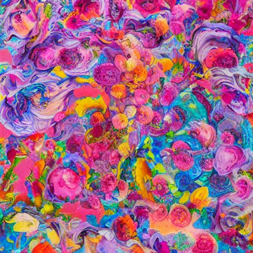 Image similar to Installation art. This illustration is a large canvas, covered in a wash of color. In the center is a cluster of flowers, their petals curling and twisting in on themselves. The effect is ethereal and dreamlike, and the overall effect is one of serenity and peace. felt pieces by John Philip Falter, by Ron Arad daring, Sigma 85mm f/1.4