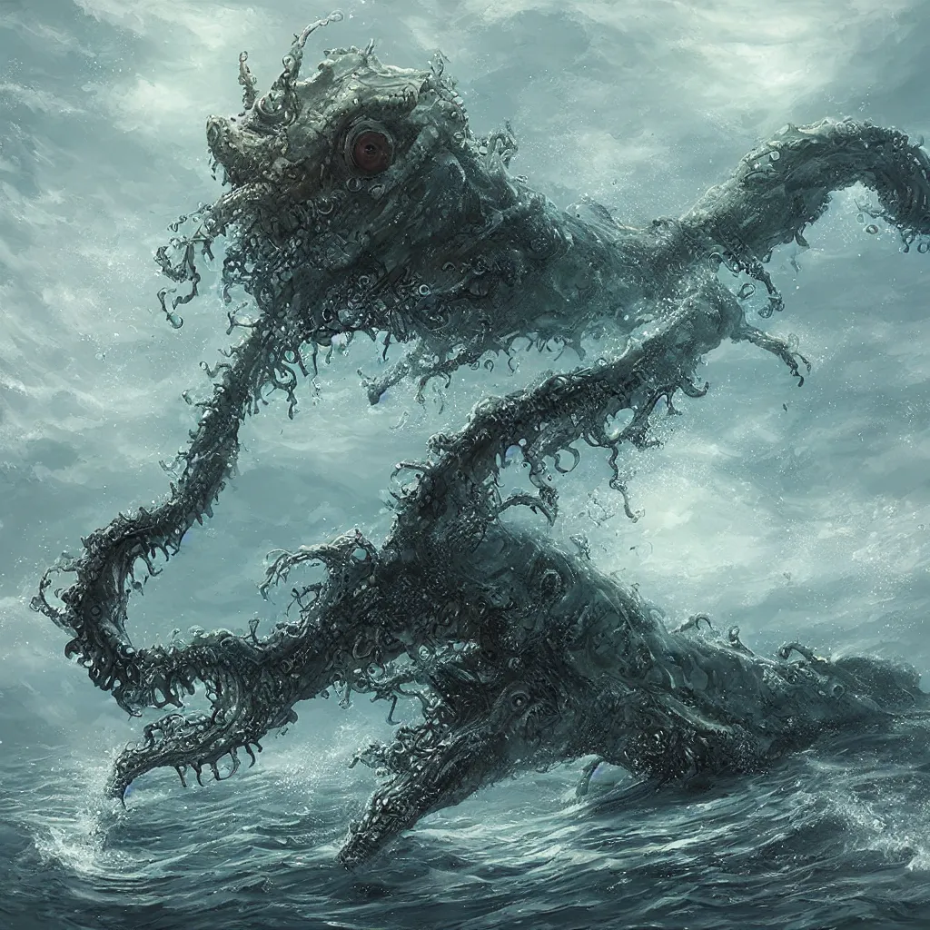 Image similar to lovecraftian sea monster by wlop