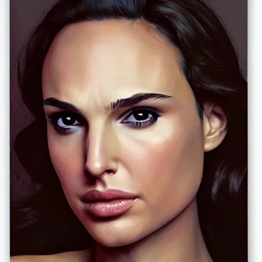 Image similar to portrait of gal gadot or natalie portman by greg ruthkowski