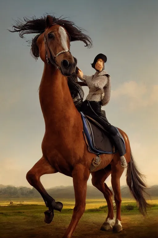 Image similar to A horse riding a horse, oil on canvas, intricate, portrait, 8k highly professionally detailed, HDR, CGsociety