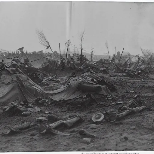 Image similar to martian invasion, world war 1, black and white photograph