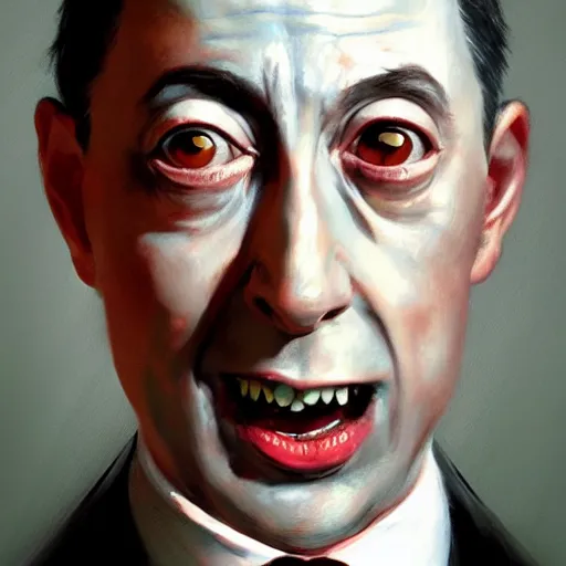 Image similar to close portrait of peewee herman, high detail, dramatic light, digital art, painted by greg rutkowski, painted by seb mckinnon, trending on artstation