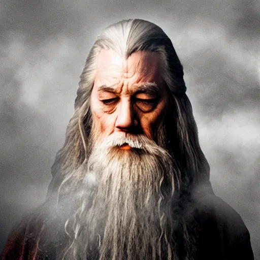 Prompt: gandalf eyes closed surrounded by smoke